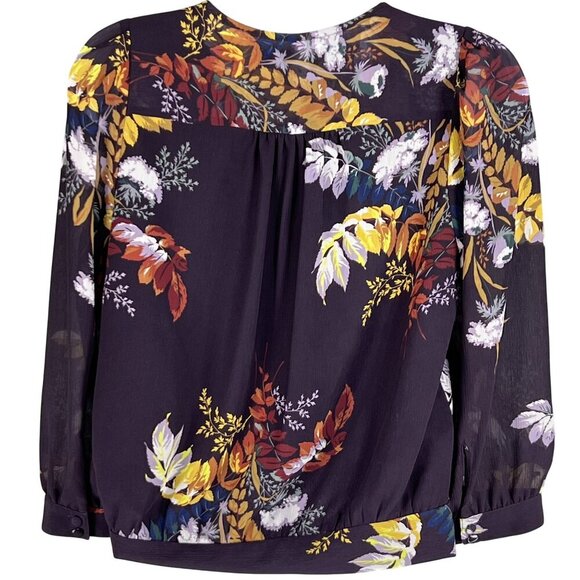 Madewell Womens S Wrap Style Blouse Burgundy Gold 3/4 Sleeve Bloomcore 70s Top - Picture 2 of 16